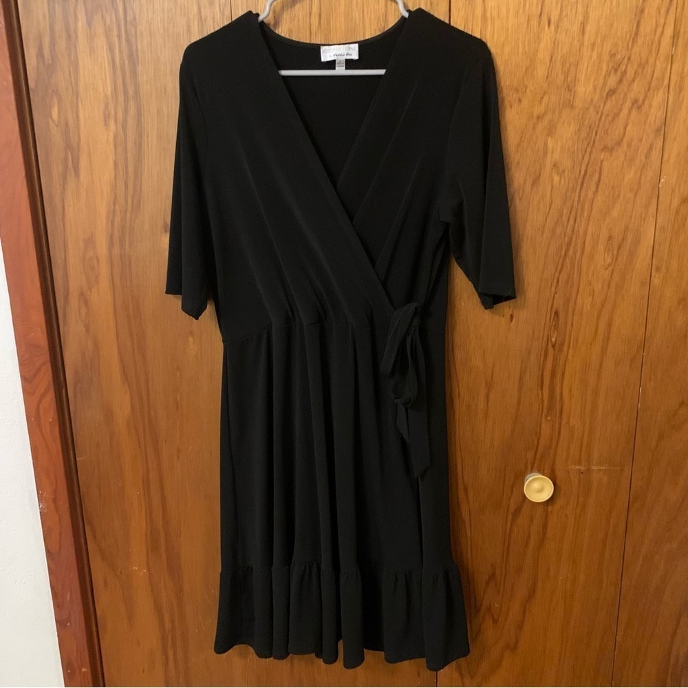 Robbie Bee Black Stretch Midi Dress Womens large faux wrap